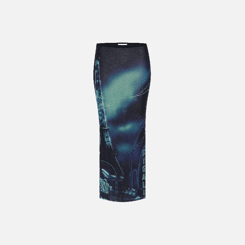 Jean Paul Gaultier Pigalle Printed Mesh Long Skirt - Blue denim skirt stylish