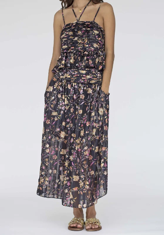 Night Chintz Maxi Skirt belted skirt waist