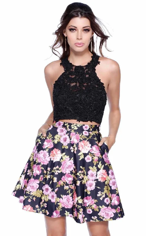 Shail K 4023 Two Piece Lace Floral Skirt with Criss Cross Back velvet skirt sumptuous