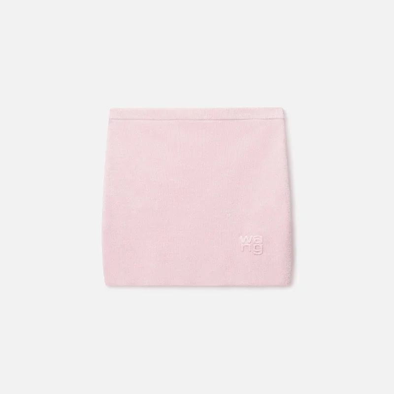 T by Alexander Wang Mini Skirt with Embossed Logo - Light Pink satin skirt smooth