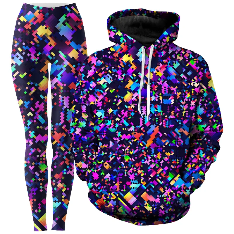 8-Bit Confetti Hoodie and Leggings Combo Comfortable Running Leggings