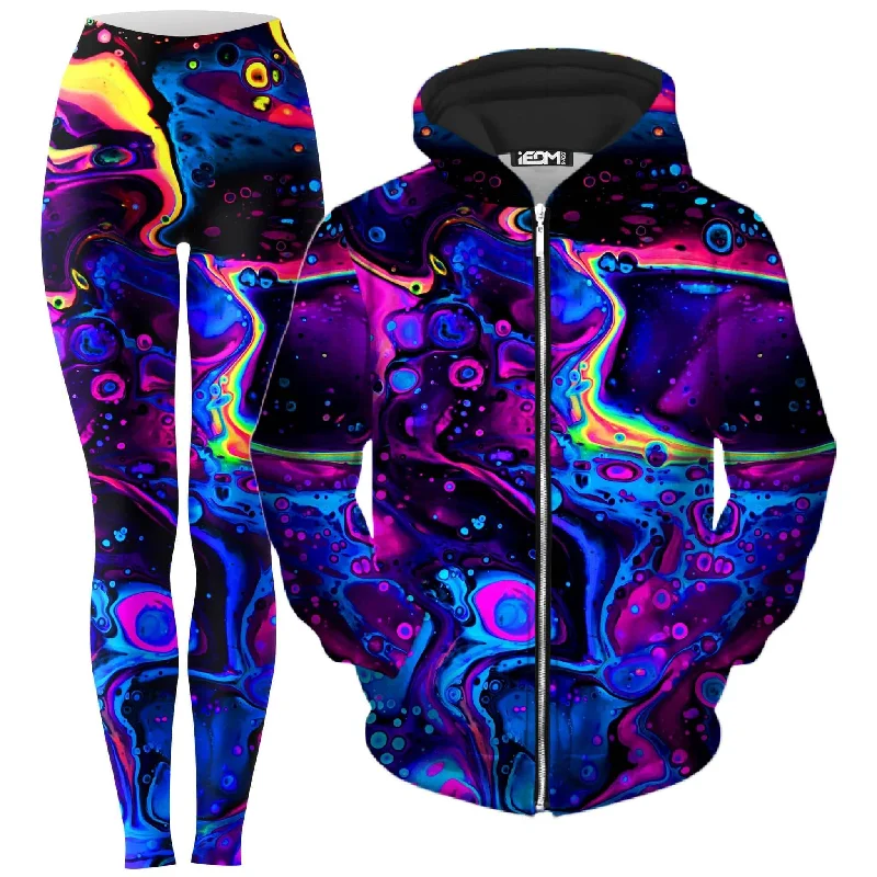 Acid Bath Zip-Up Hoodie and Leggings Combo Trendy Spandex Leggings