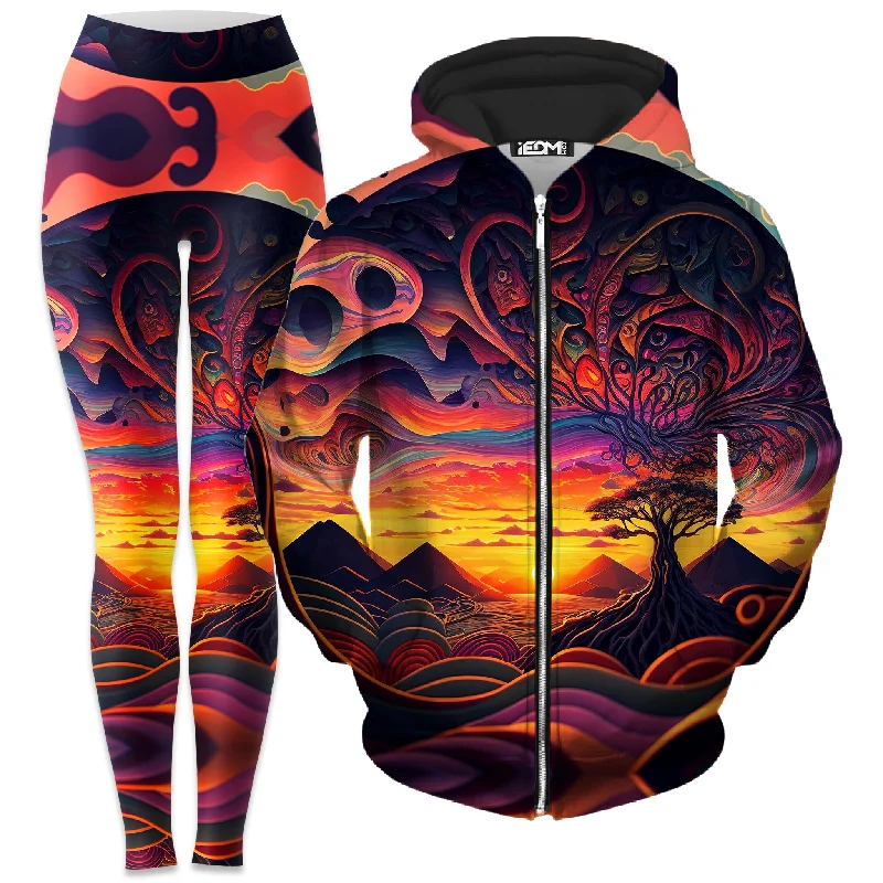 Acid Sunset Zip-Up Hoodie and Leggings Combo Comfortable Cold Weather Leggings