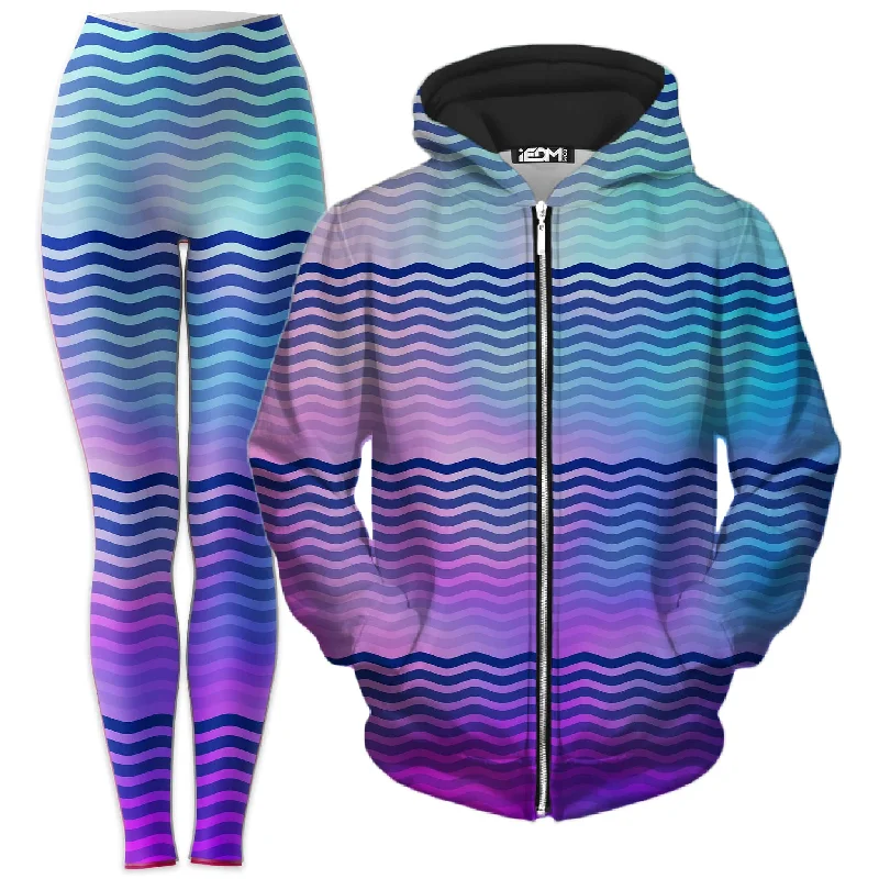 Beach Waves Zip-Up Hoodie and Leggings Combo Cozy Textured Workout Leggings