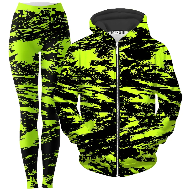 Black Lime Bolt Glitch Zip-Up Hoodie and Leggings Combo Stylish Printed Sport Leggings Black Lime Bolt Glitch Zip-Up Hoodie and Leggings Combo Stylish Printed Sport Leggings
