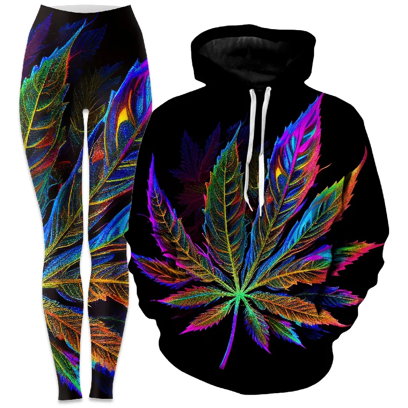 Blacklight Weed Hoodie and Leggings Combo Stylish Sporty Performance Leggings