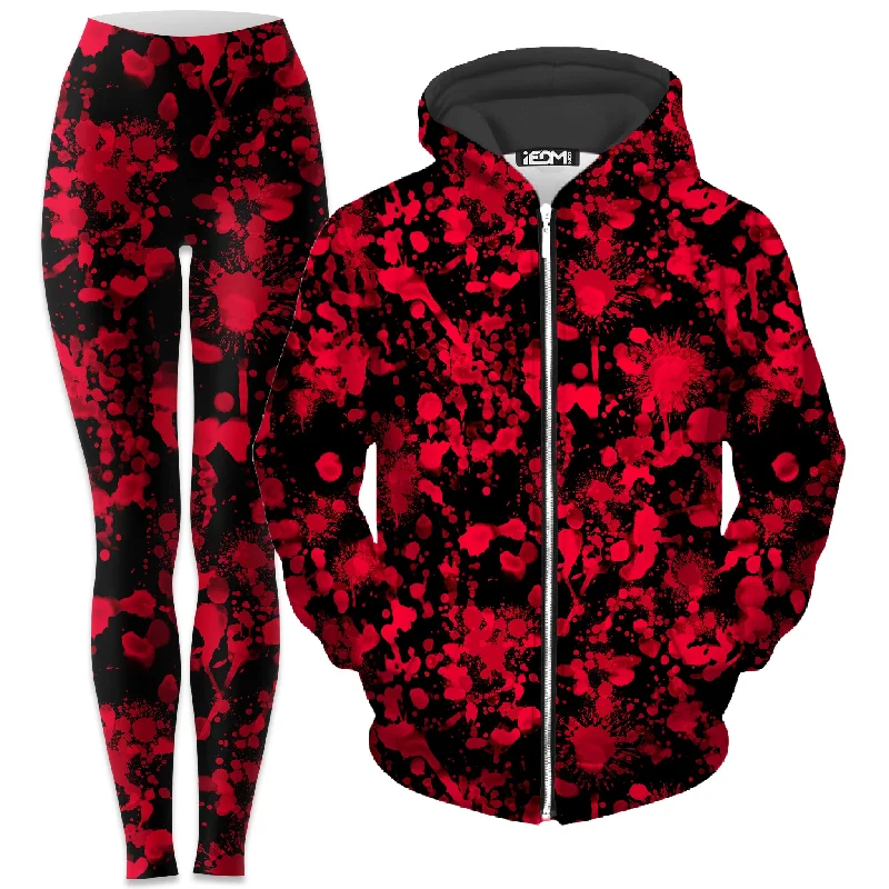 Bloody Black Zip-Up Hoodie and Leggings Combo Comfortable Tummy Shaping Leggings