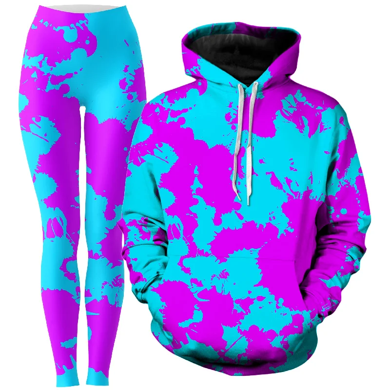Blue and Purple Paint Splatter Hoodie and Leggings Combo Stylish Side-Stripe Leggings Blue and Purple Paint Splatter Hoodie and Leggings Combo Stylish Side-Stripe Leggings