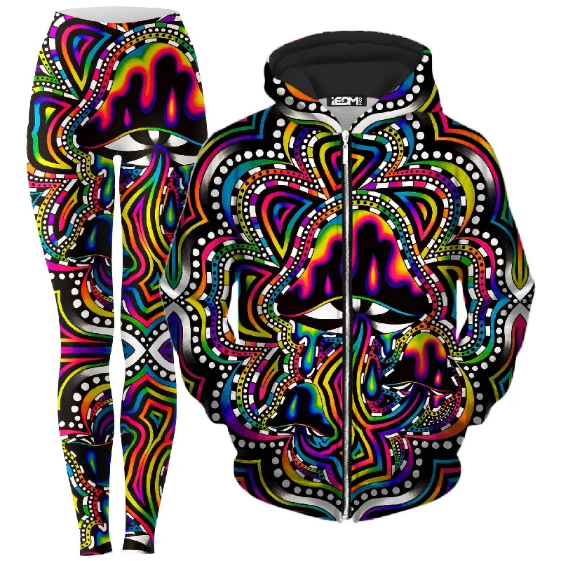 Briz Shroomz Zip-Up Hoodie and Leggings Combo Comfortable Printed Workout Leggings