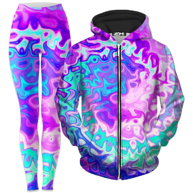 Catch The Wave Zip-Up Hoodie and Leggings Combo Stylish Side-Stripe Leggings