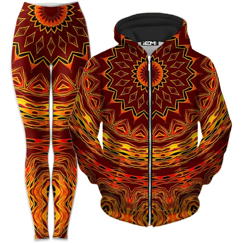 Chain Reaction Zip-Up Hoodie and Leggings Combo Fashionable Quick-Dry Yoga Pants
