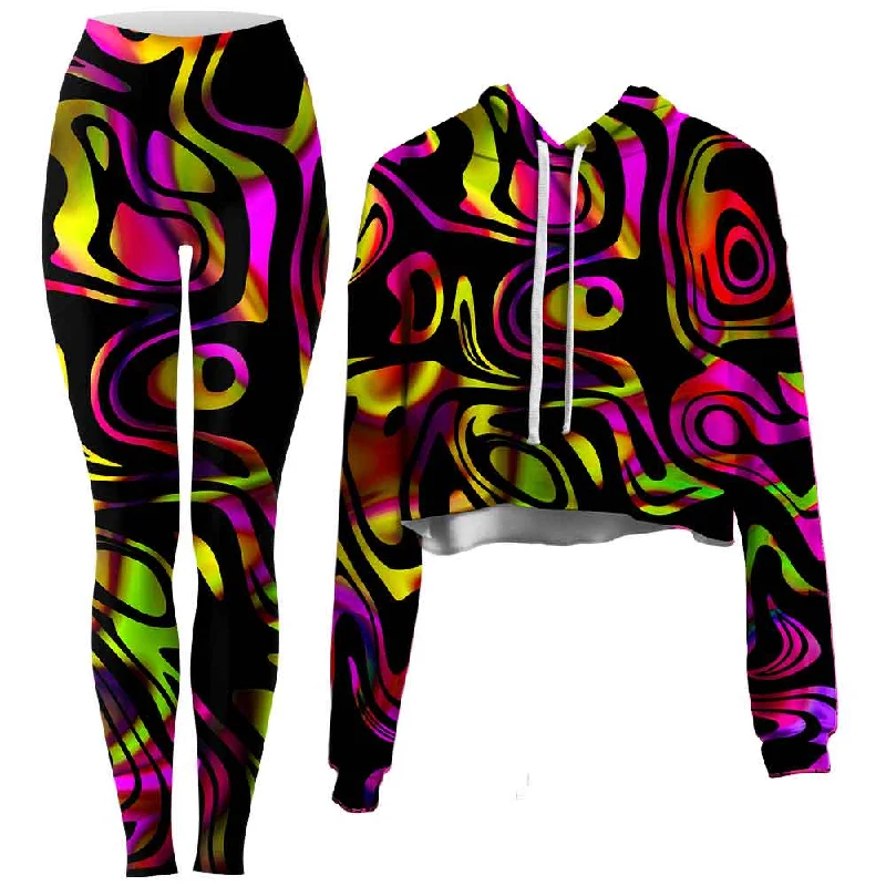 Color Evolution Crop Hoodie and Leggings Combo Elegant Full-Body Leggings