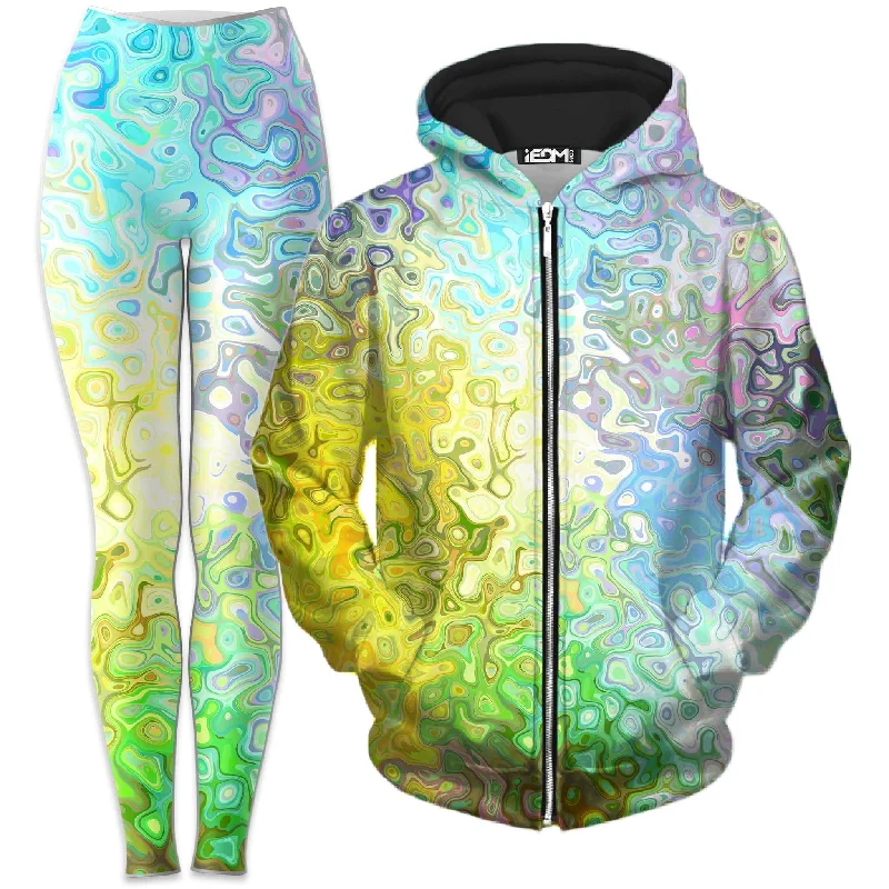 Color Jumble Zip-Up Hoodie and Leggings Combo Comfortable Athletic Tights