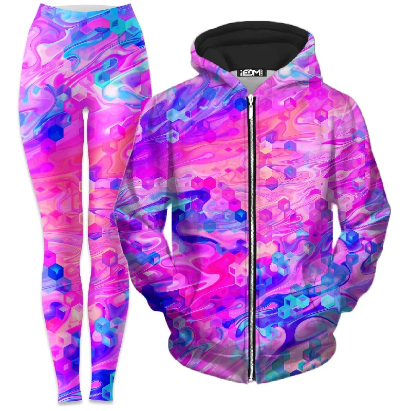 Cotton Candy Wash Zip-Up Hoodie and Leggings Combo Chic Floral Print Leggings