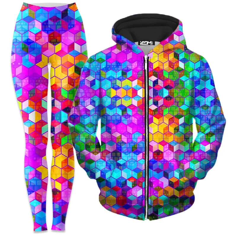 Cubism Zip-Up Hoodie and Leggings Combo Cozy Sweat-Wicking Leggings