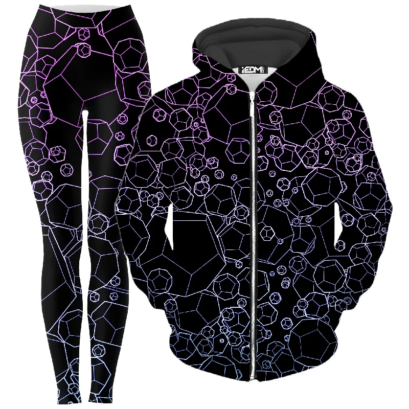 Dodecahedron Madness Cold Zip-Up Hoodie and Leggings Combo Trendy Seamless Sports Leggings