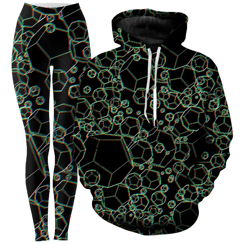 Dodecahedron Madness Glitch Hoodie and Leggings Combo Stylish Capri Leggings
