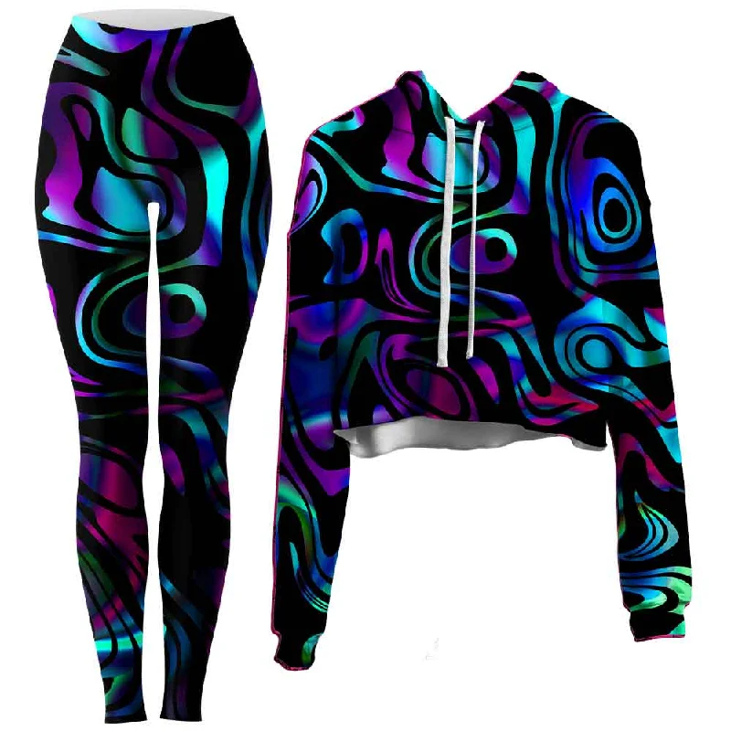 Dynamic Blues Crop Hoodie and Leggings Combo Stylish Athletic Wear Leggings