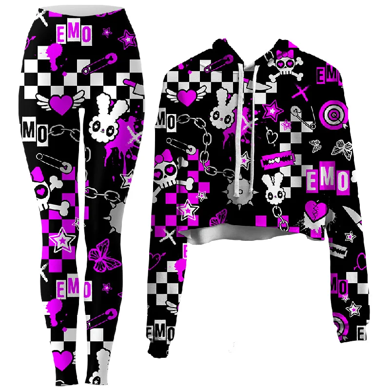 Emo Halloween Crop Hoodie and Leggings Combo Stylish Stretch Pants Leggings