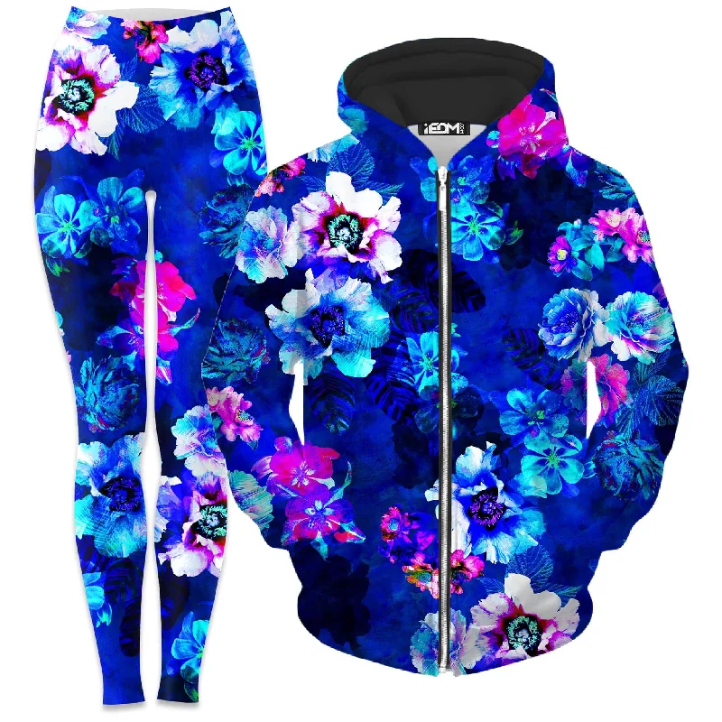Enchanted Flora Zip-Up Hoodie and Leggings Combo Fashionable Printed Legging Pants