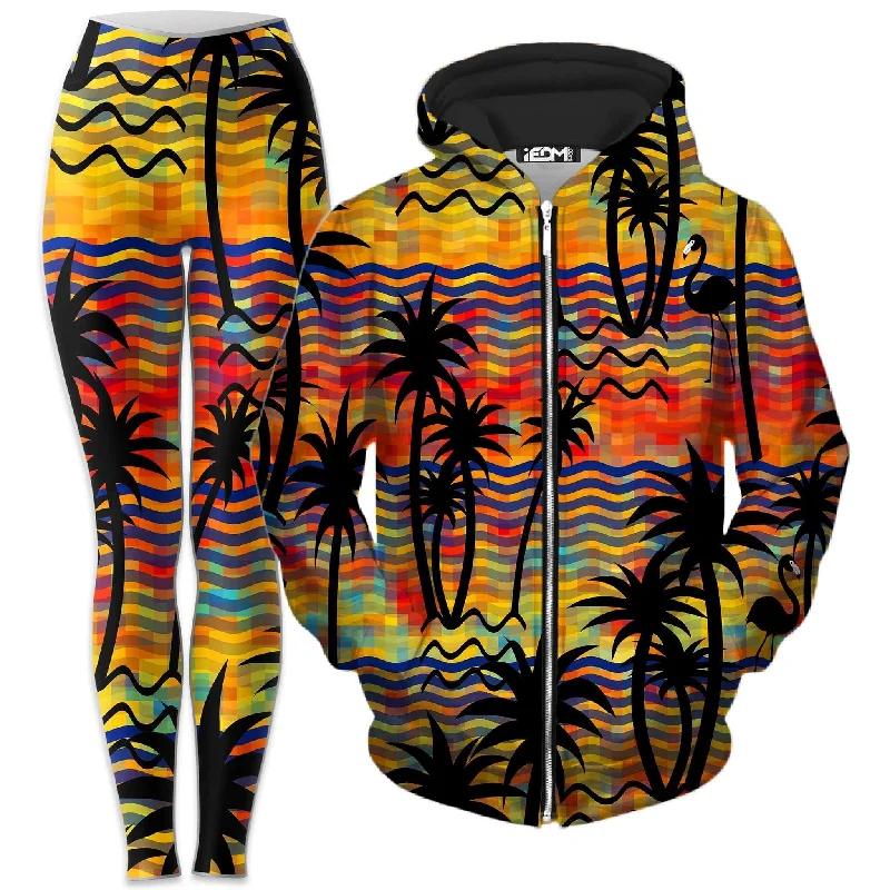 Flamingo Island Zip-Up Hoodie and Leggings Combo Fashionable Minimal Active Leggings Flamingo Island Zip-Up Hoodie and Leggings Combo Fashionable Minimal Active Leggings