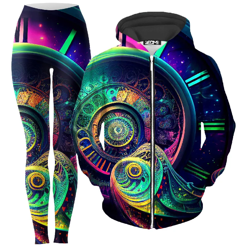 Fleeting Zip-Up Hoodie and Leggings Combo Fashionable High-Rise Workout Leggings