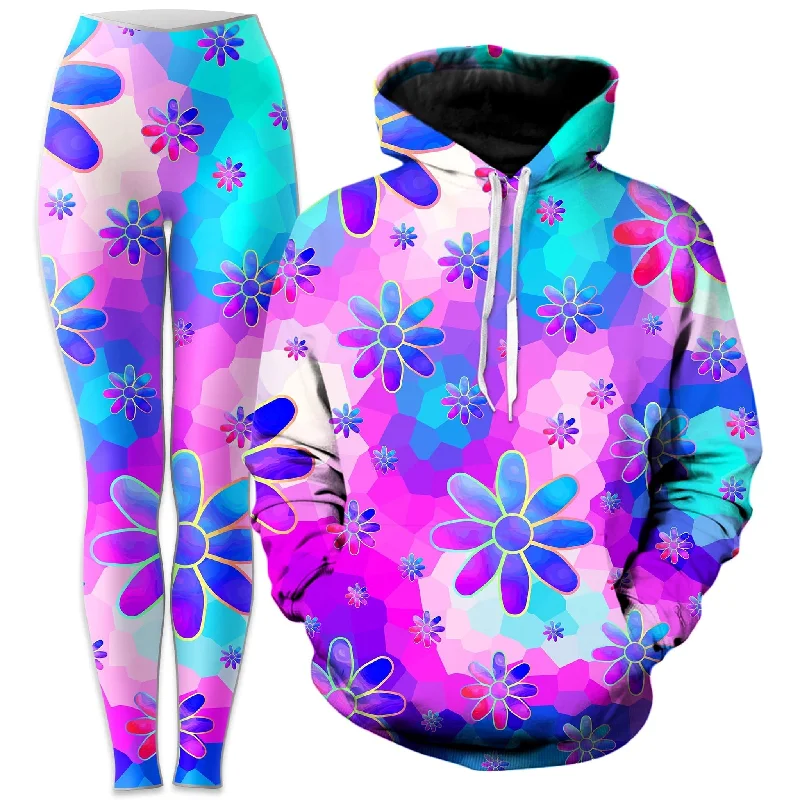 Flower Power Journey Hoodie and Leggings Combo Trendy Black Mesh Leggings