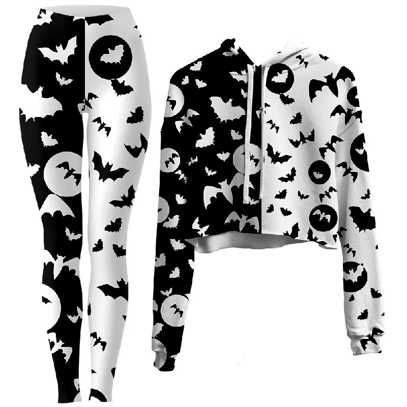 Full Moon Crop Hoodie and Leggings Combo Fashionable Solid Color Tights