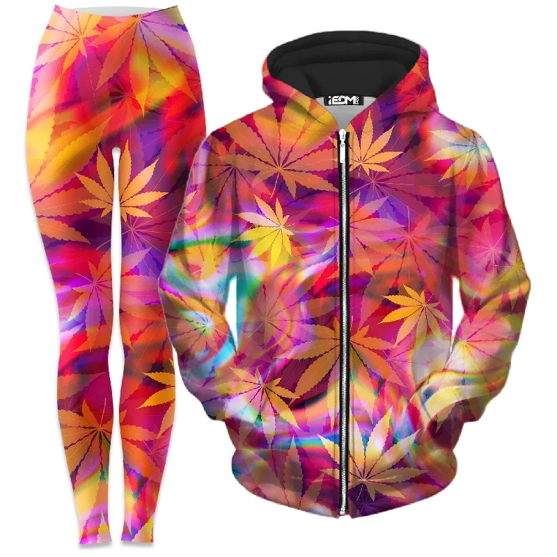 Ganja Dreamin Zip-Up Hoodie and Leggings Combo Stylish Faux Leather Leggings