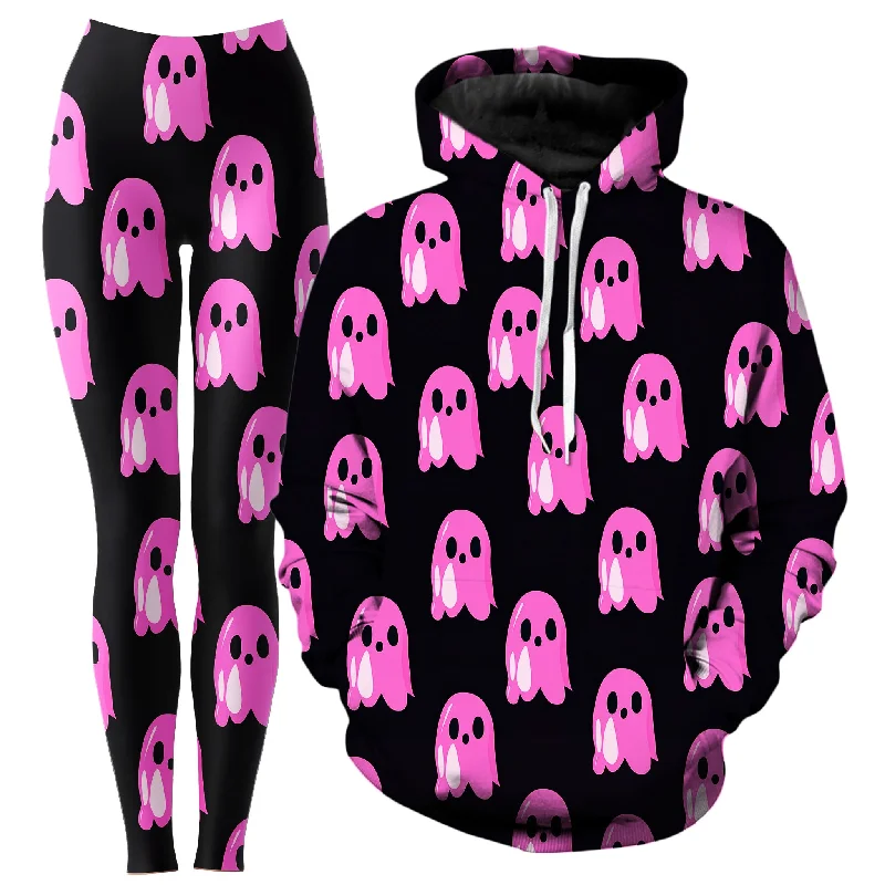 Ghost Clique Hoodie and Leggings Combo Trendy Black Mesh Leggings
