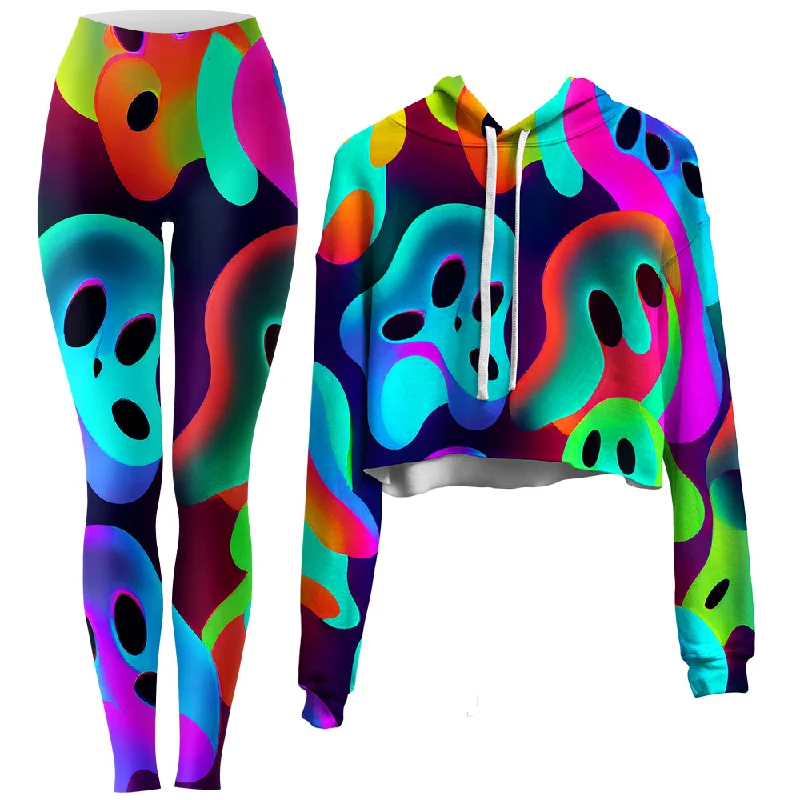 Ghostly Crop Hoodie and Leggings Combo Trendy Spandex Leggings
