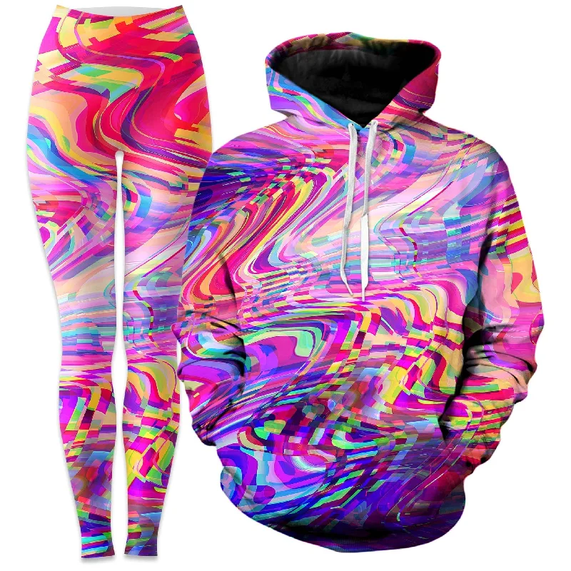 Glitch Waves Hoodie and Leggings Combo Elegant Metallic Leggings