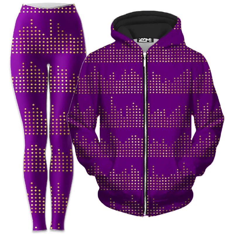 Gold Equalizer Beats Zip-Up Hoodie and Leggings Combo Trendy Flared Leggings