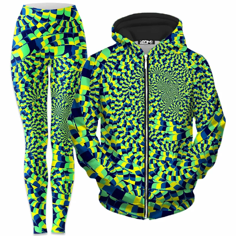 Green Portal Zip-Up Hoodie and Leggings Combo Comfortable Bootcut Workout Leggings