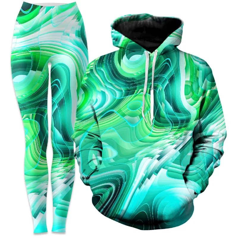 Green Schism Hoodie and Leggings Combo Stylish Patterned Active Leggings