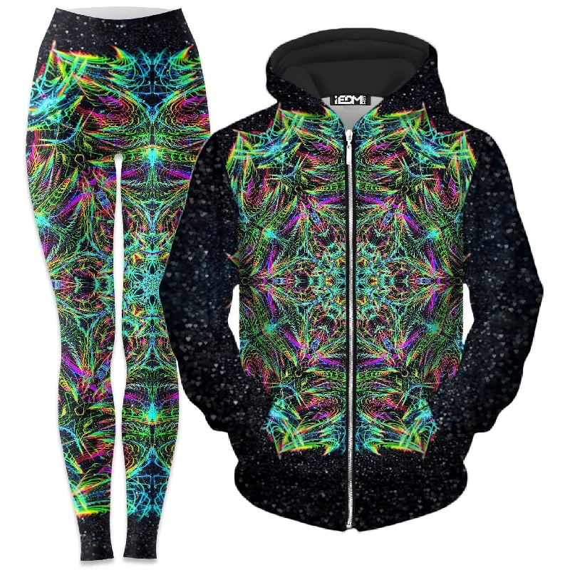 Green Warp Zip-Up Hoodie and Leggings Combo Fashionable Sports Leggings