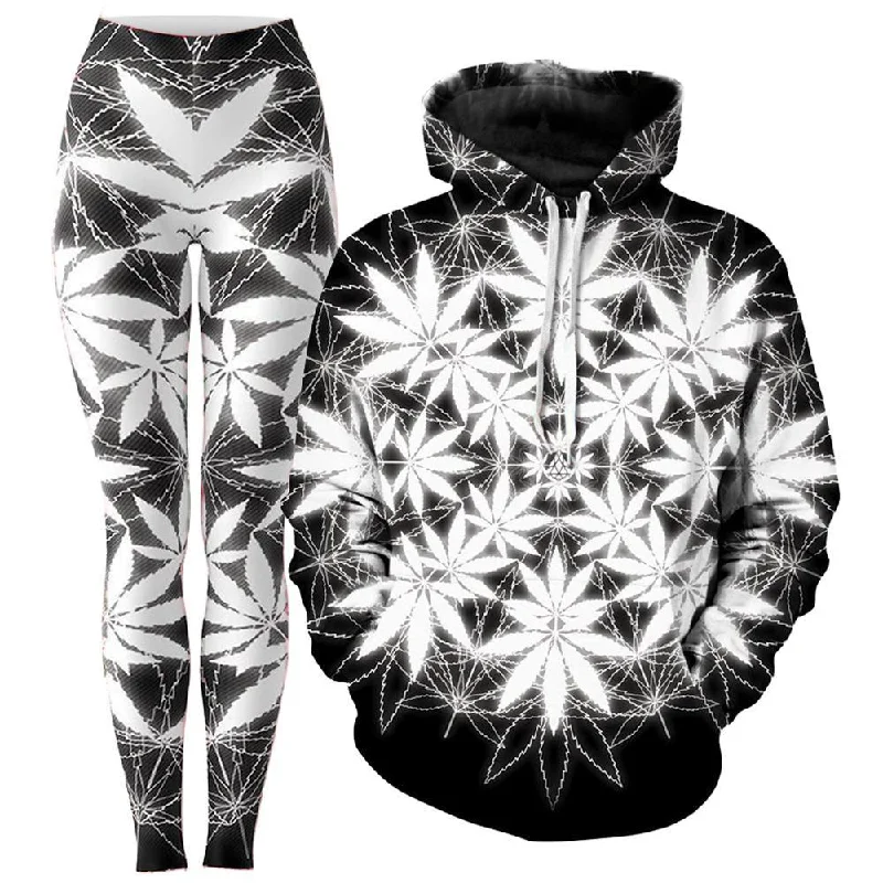 High Times Hoodie and Leggings Combo Trendy Leather-Look Workout Leggings