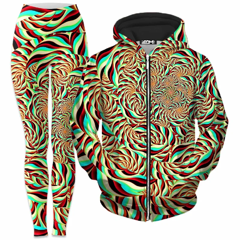 Horizon Trippy Zip-Up Hoodie and Leggings Combo Cozy Full-Length Workout Leggings