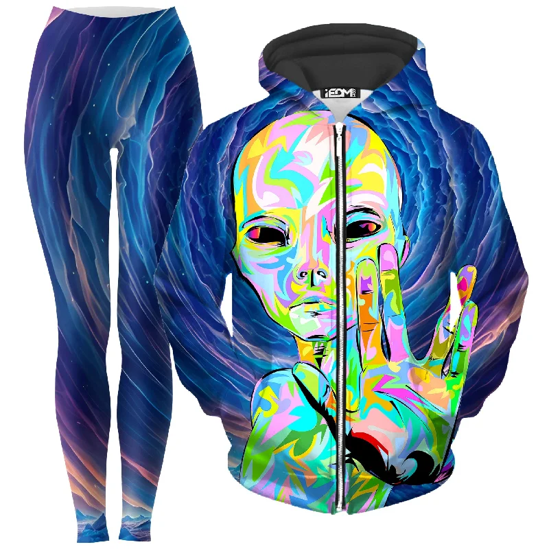 I Come in Peace Zip-Up Hoodie and Leggings Combo Cozy Bootcut Leggings