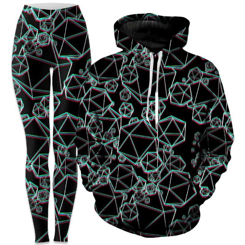 Icosahedron Madness Glitch Hoodie and Leggings Combo Trendy Sporty Compression Leggings
