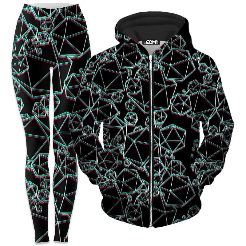 Icosahedron Madness Glitch Zip-Up Hoodie and Leggings Combo Cozy Yoga Compression Leggings Icosahedron Madness Glitch Zip-Up Hoodie and Leggings Combo Cozy Yoga Compression Leggings