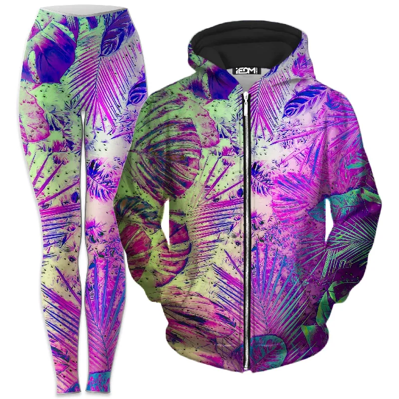 Junglist Holo Zip-Up Hoodie and Leggings Combo Trendy Sweat-Wicking Workout Leggings