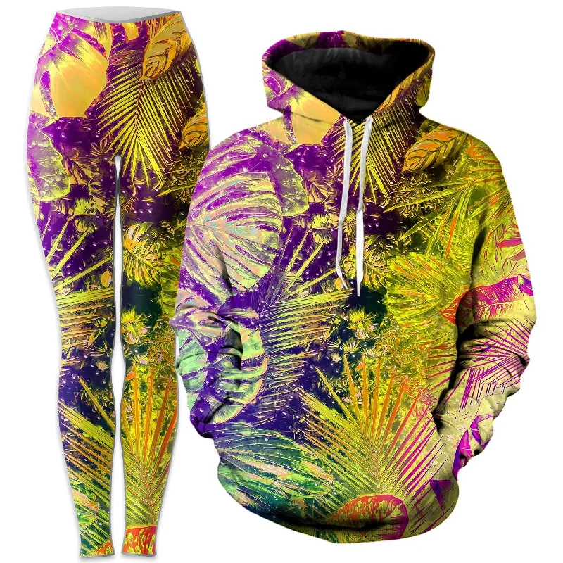 Junglist Rainbow Hoodie and Leggings Combo Fashionable Solid Color Tights