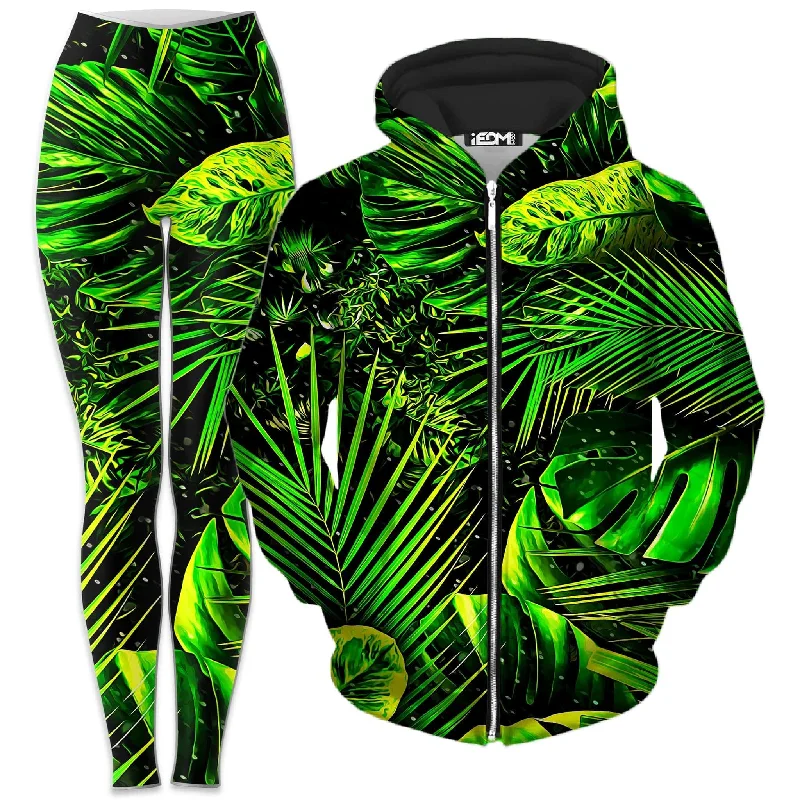 Junglist Zip-Up Hoodie and Leggings Combo Elegant Sheer Leggings