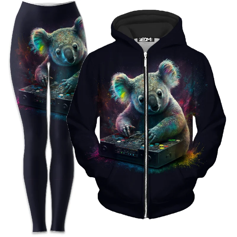 Koala Remix Zip-Up Hoodie and Leggings Combo Fashionable Plus-Size Activewear