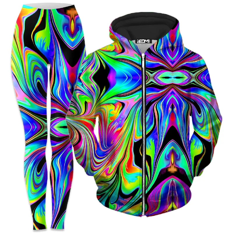 Macro Dose Zip-Up Hoodie and Leggings Combo Elegant Sheer Leggings
