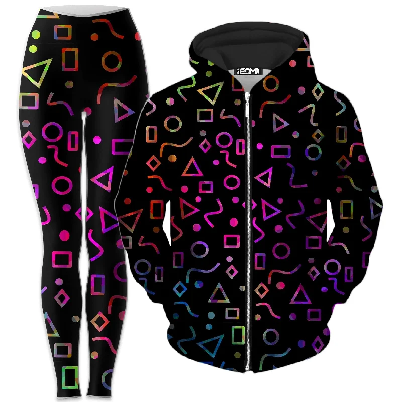 Modern Shapes Zip-Up Hoodie and Leggings Combo Elegant Casual Fit Leggings