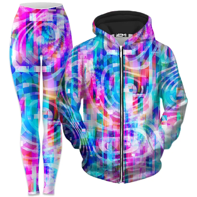 Motherboard Zip-Up Hoodie and Leggings Combo Elegant Stretchy Faux Leather Leggings