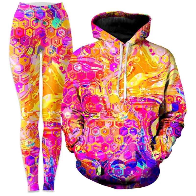 Ornate Drip Hoodie and Leggings Combo Trendy Ombre Effect Leggings
