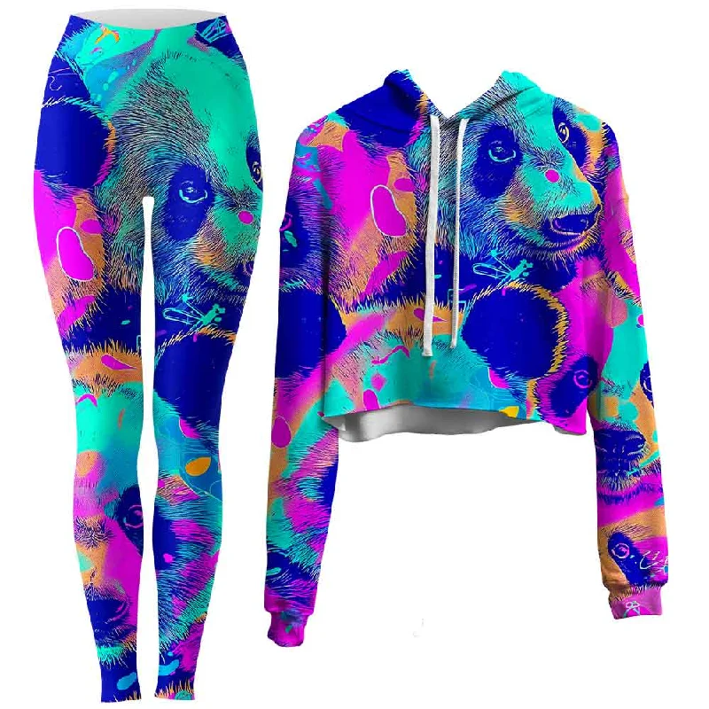 Panda Melt Crop Hoodie and Leggings Combo Trendy Fitness Leggings